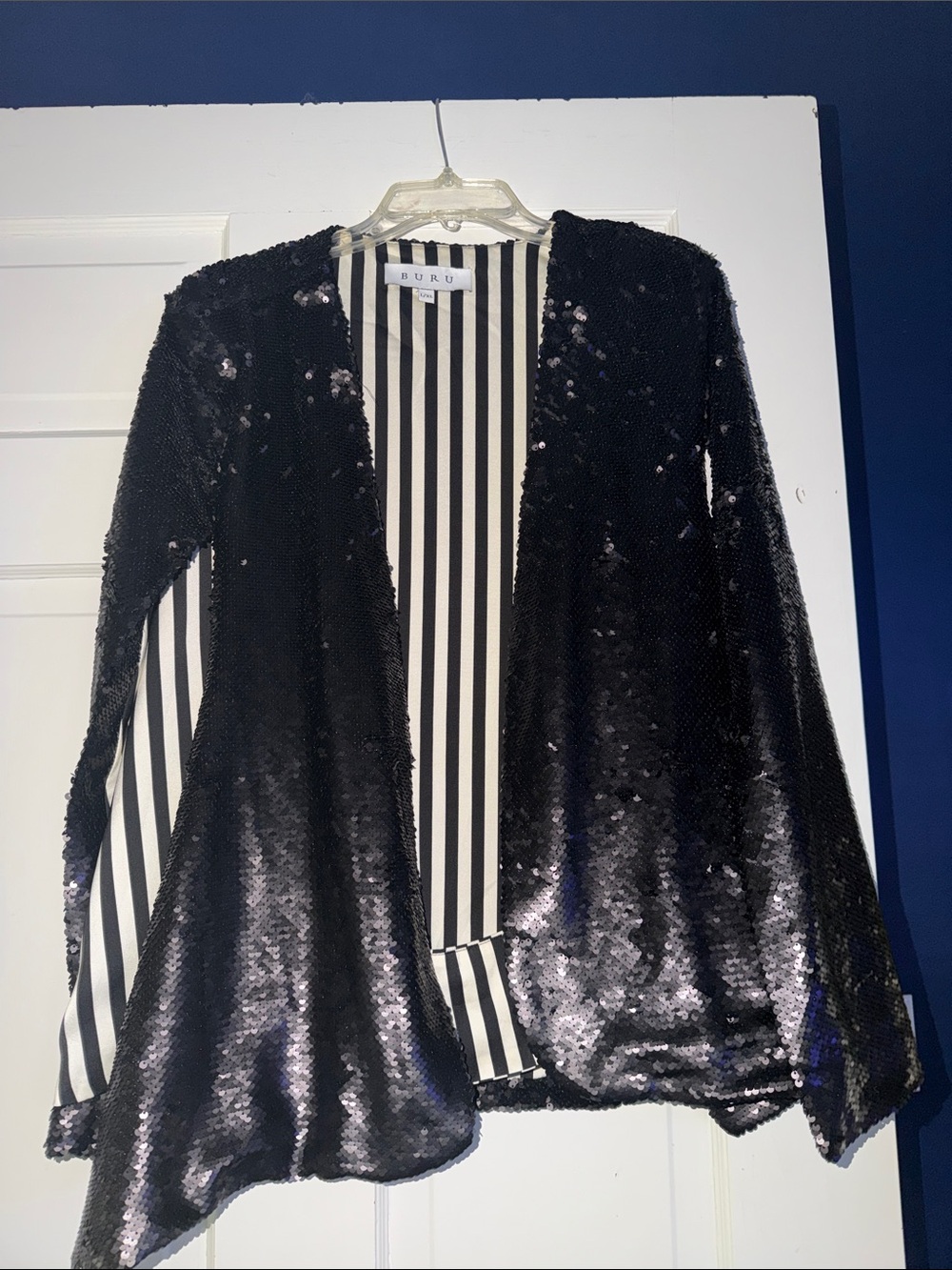 BURU Black Sequin Open-Front Cape Jacket